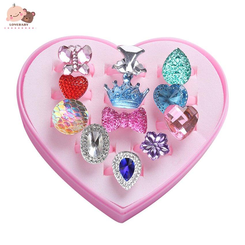 Set 12 Nhẫn Acrylic Họa Tiết Hoạt Hình Cho Bé Gái