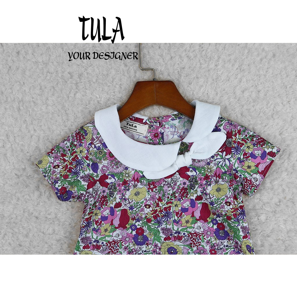 Váy Đầm Cho Bé Gái Phối Màu Họa Tiết Hoa Nhí Tím Hồng Cực Xinh Vải Thô Hàn Quốc