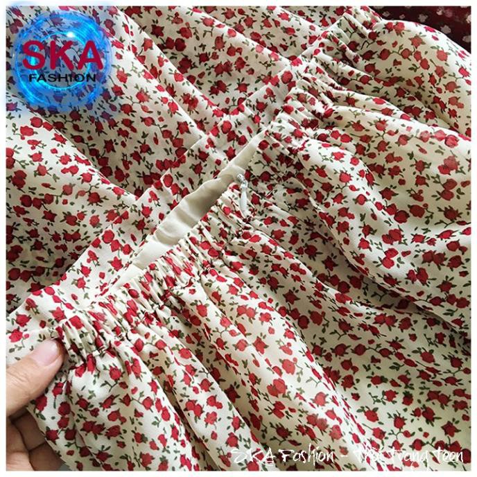 Chân Váy Hoa Nhí Midi Nhẹ Nhàng, Váy Voan 2 Lớp Dáng Dài - Bingxin