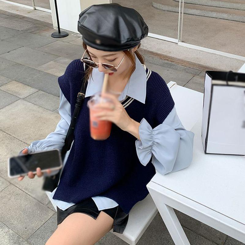 Áo sweater cổ chữ V sát nách trẻ trung cho nữ