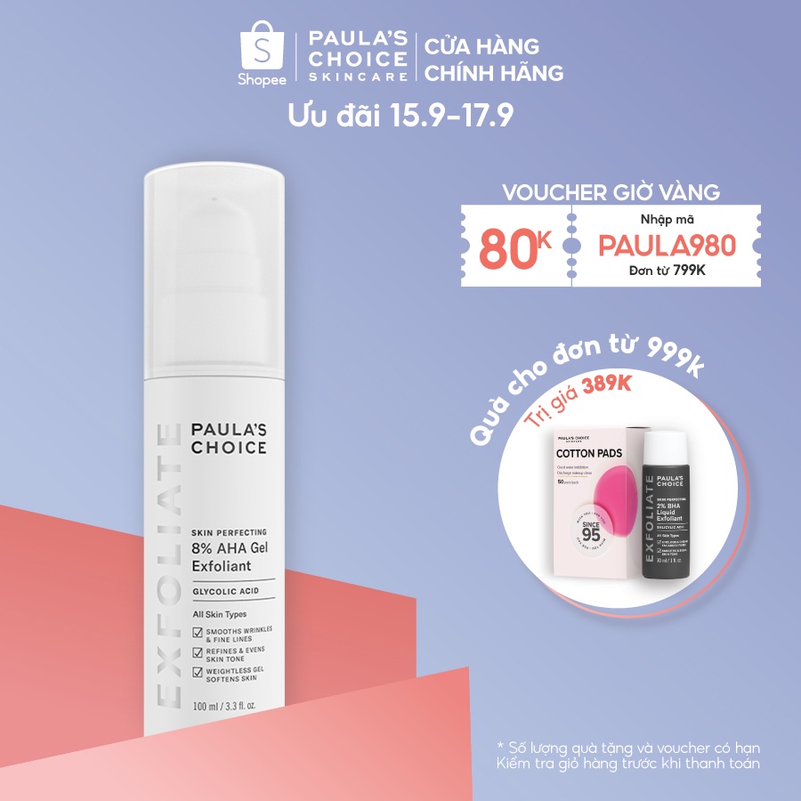 Gel loại bỏ tế bào chết làm mềm và sáng da Paula's Choice 8% AHA Exfoliant 100ml 1900