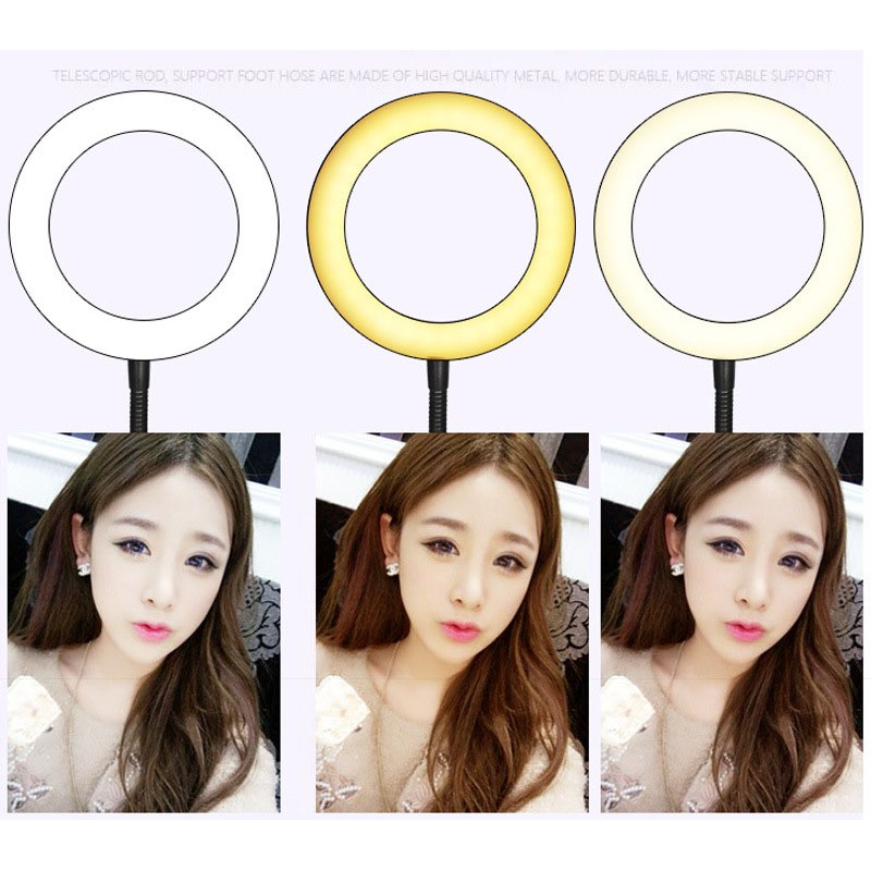 Giá đỡ 2 điện thoại live tream để bàn , Led ring 14cm_RE0341