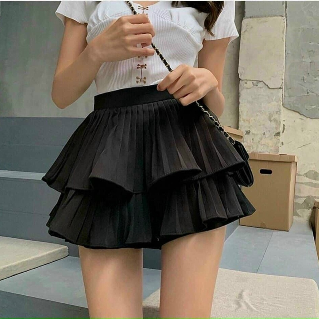 Chân Váy Xếp Ly 2 Tầng Siêu Hot Có Kèm Quần Trong Như Ảnh Váy Trắng Và Đen