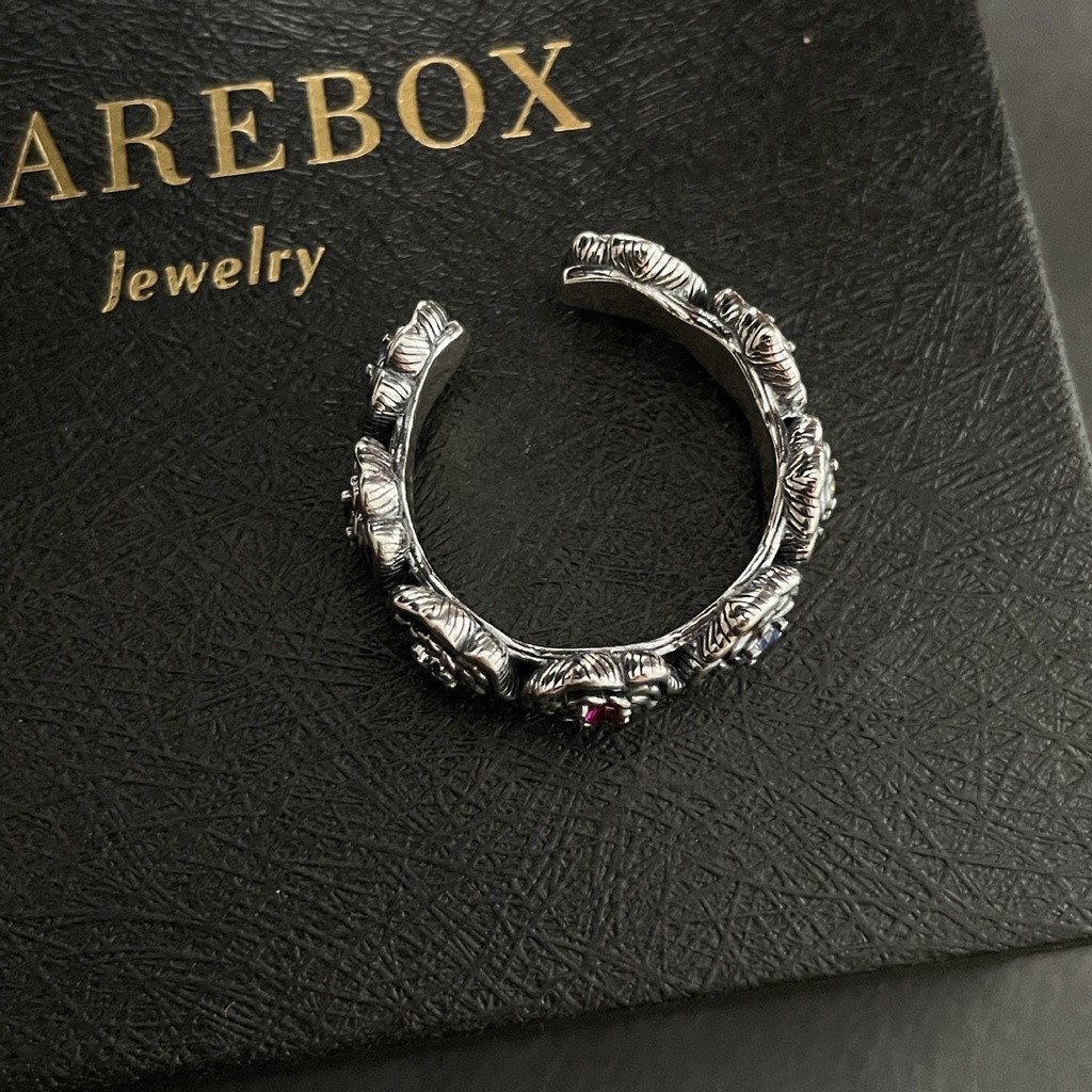 Nhẫn Bạc Thái Đính Đá Zircon Hình Hoa Hồng Trái Tim Màu Sắc Tùy Chỉnh Sáng Tạo Dành Cho Nữ