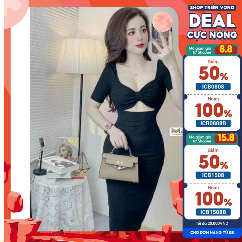 Đầm body gân cúp ngực