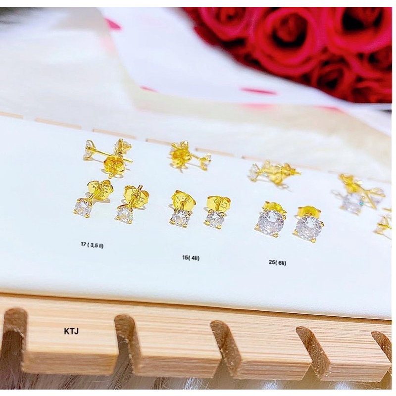 Bông Tai Nụ Chấm Đá Tròn Cho Cả nam và nữ 2 size 3 và 5li - Trang sức Vàng Bạc Hoà Thảo