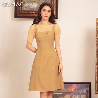 Đầm phối lưới dập ly gumac da408_nau