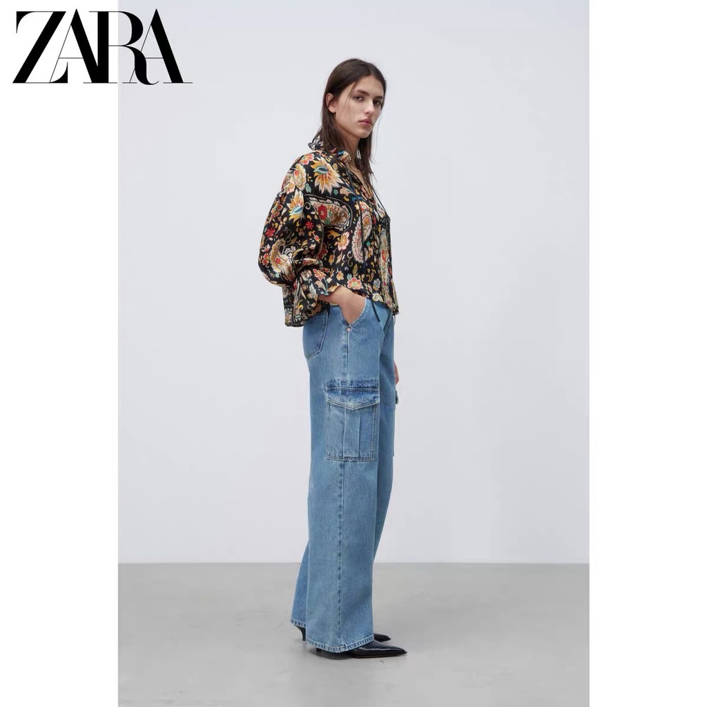 Zara Áo Sơ Mi In Họa Tiết Thắt Nơ Thời Trang Mùa Đông Cho Nữ