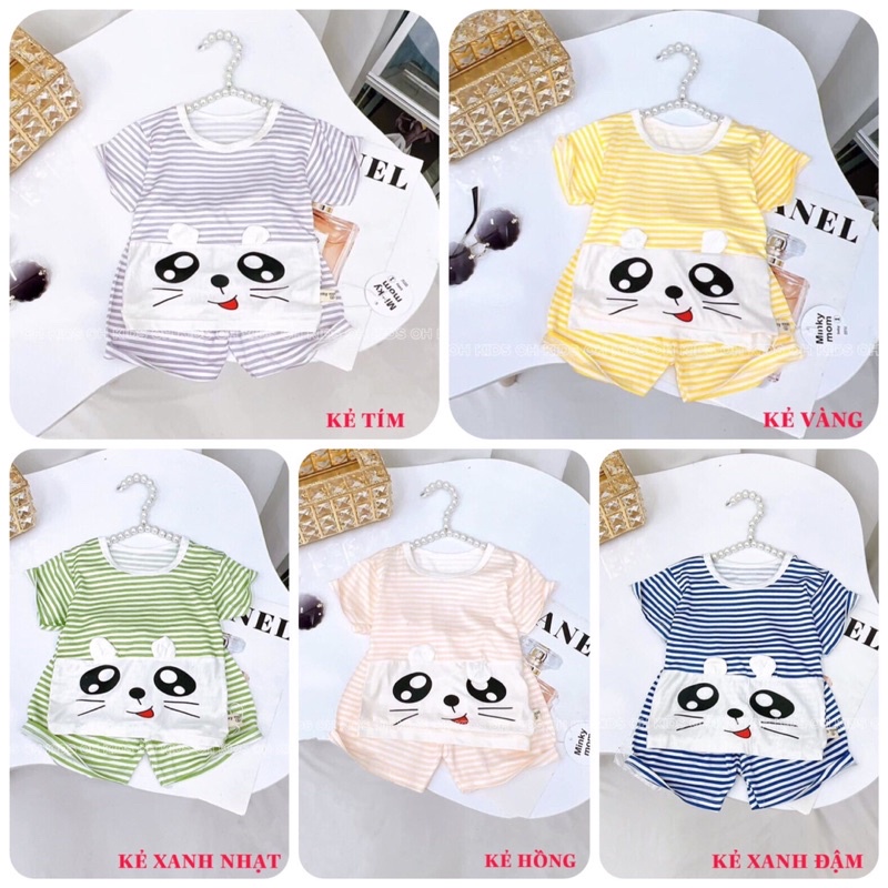 bộ cộc tay thun lạnh minky mom kẻ sọc in hình mèo họa tiết ngỗ nghĩnh cho bé trai bé gái size 4-17kg