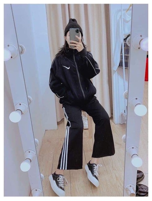 Quần ống xuông rộng 3 sọc trắng, quần cullotes lưng thun 3 line kiểu dáng thể thao | BigBuy360 - bigbuy360.vn