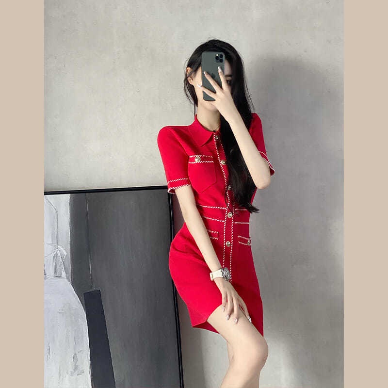 CHANEL Đầm dệt kim màu đỏ thời trang mùa hè Pháp 2021 cho nữ
 | BigBuy360 - bigbuy360.vn