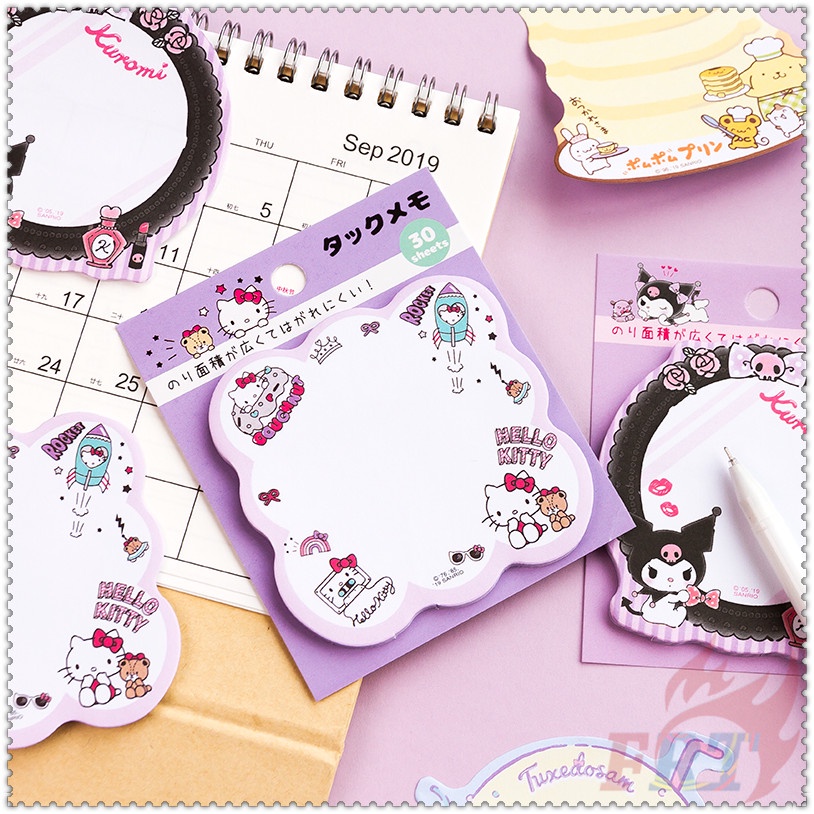 30 Tờ / Bộ ✿ Ghi Chú Dính Sanrio Q-3 ✿ Giấy Dán Ghi Chú Họa Tiết Hoạt Hình Hello Kitty / Little Twin Stars / Cinnamonroll / My Melody / Kuromi N Times