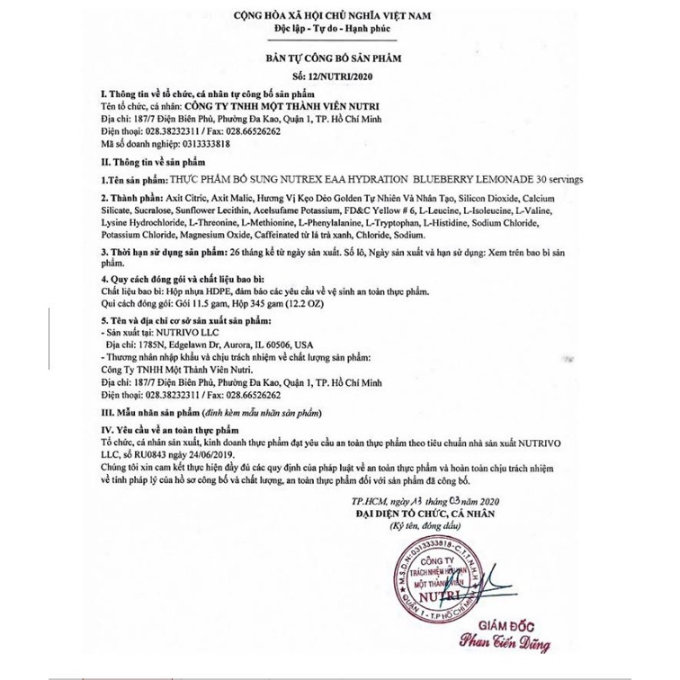 Nutrex EAA + Hydration Phục Hồi Cơ 30 Lần Dùng