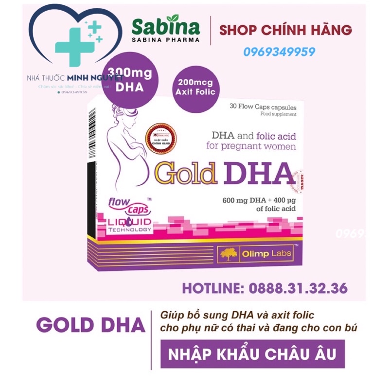Gold DHA  viên uống bổ sung DHA , axit folic cho phụ nữ có thai và cho con bú, giúp não bộ thai nhi phát triển  - CN76