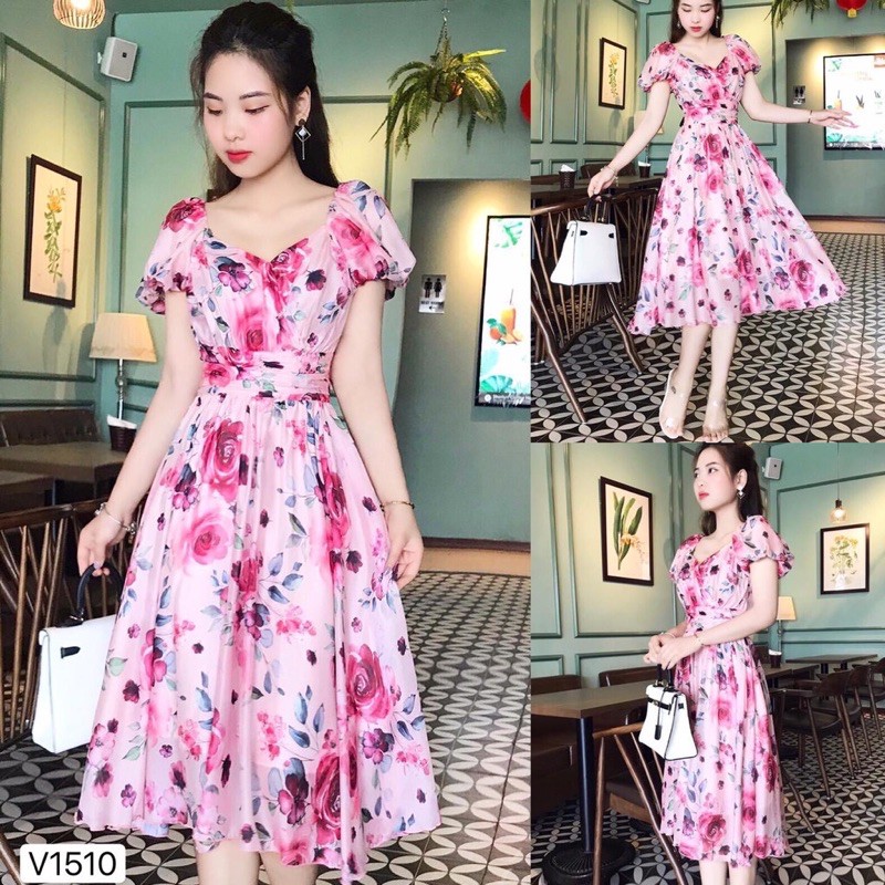 Đầm xoè hoa hồng tiểu thư🌸