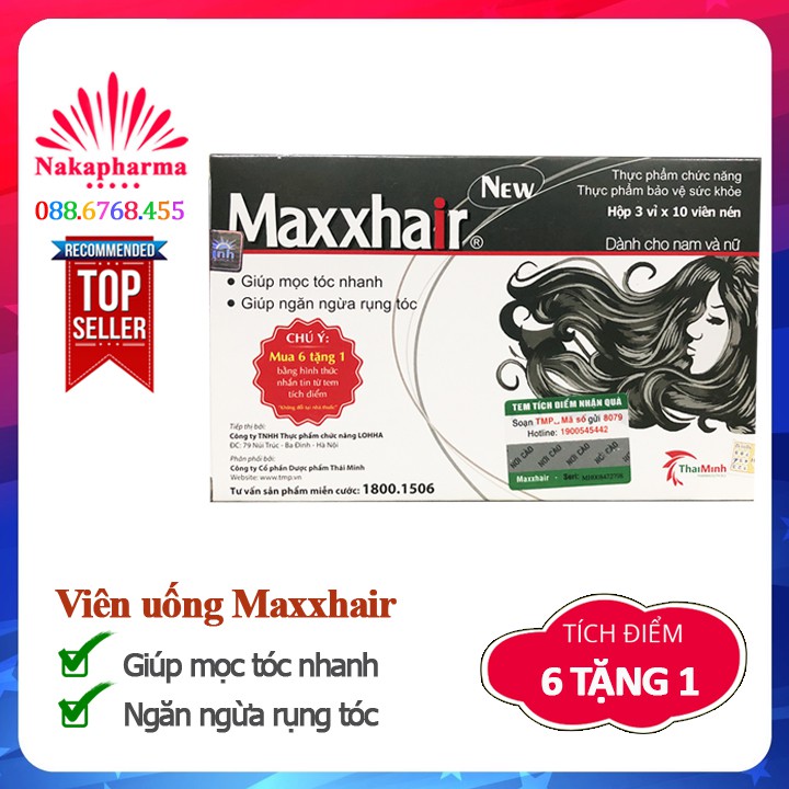 ✅ [6 TẶNG 1] MAXXHAIR - Mọc tóc, giúp giảm rụng tóc, kích thích tóc mọc nhanh, chắc khỏe, suôn mượt, bóng đẹp Maxhair