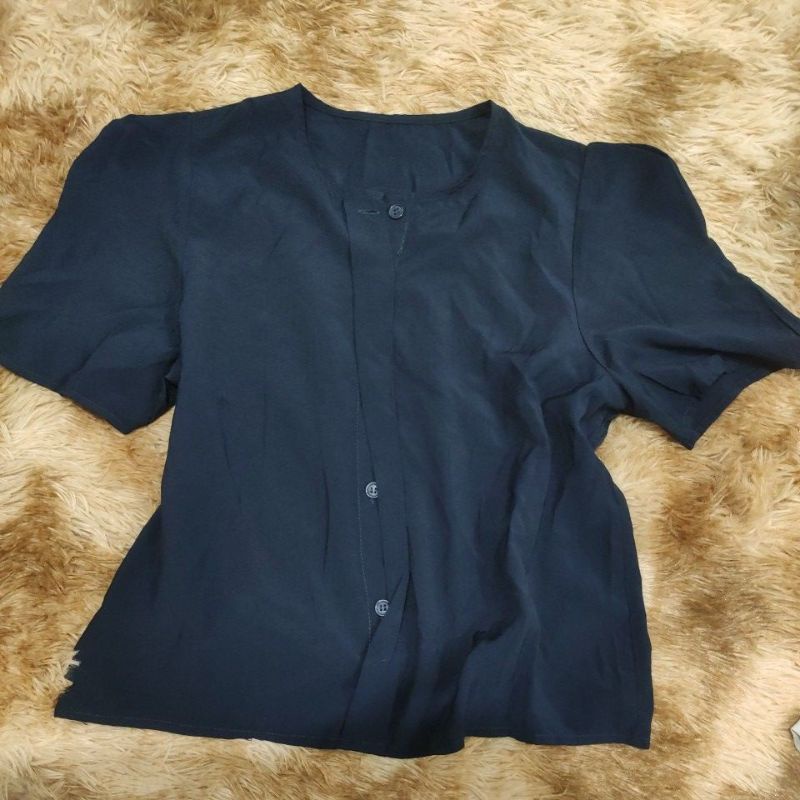 Áo sơ mi xanh than ngắn tay