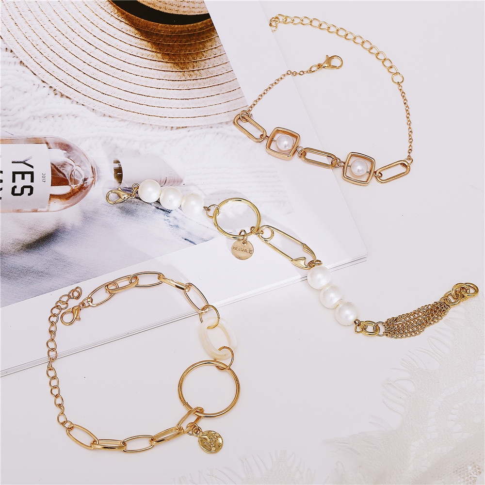 Vòng đeo tay màu vàng/ màu bạc đính hạt ngọc trai nhân tạo thanh lịch thời trang dành cho nữ