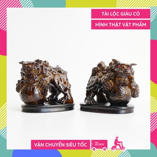 Cặp tượng Kỳ Lân đá vân gỗ phong thủy phát tài - Cao 8cm