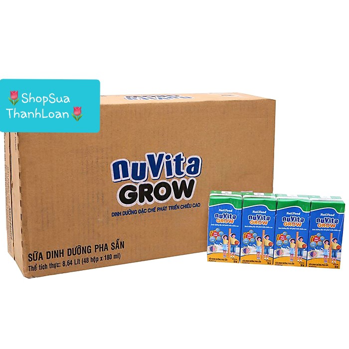 Sữa bột pha sẵn NutiFood Nuvita Grow - Thùng 48 hộp 180ml