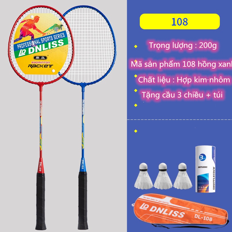VỢT CẦU LÔNG COKA -F7 HỢP KIM NHÔM-- Khung siêu bền, dây vợt căng (Bộ 2 chiếc+ túi +3 cầu)