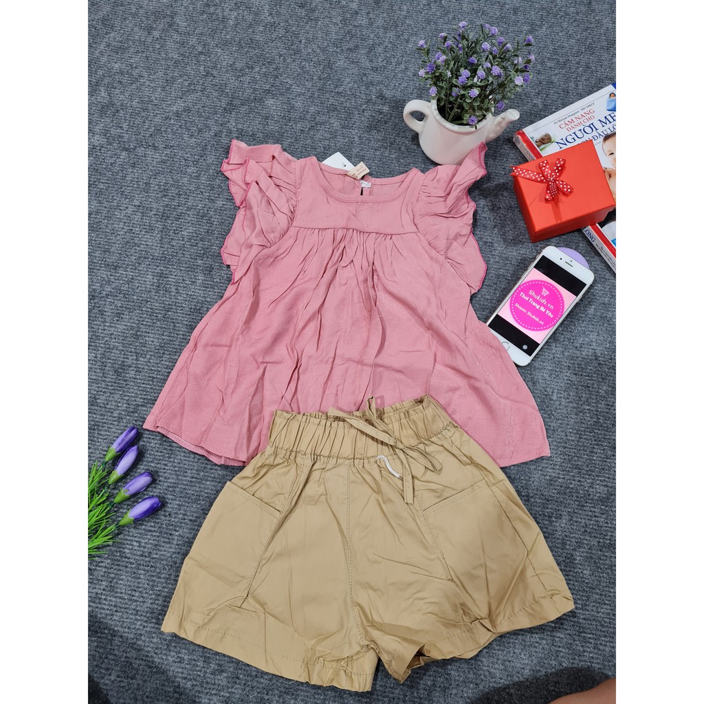 Thời trang cao cấp bé gái_Set bộ cho bé gái_Áo kiểu mix quần kaki xinh cho bé gái_VNXK 299