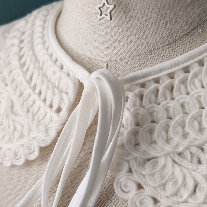 Iwo Áo Sơ Mi Trắng Cổ Búp Bê Giả Đan Móc Nửa Cổ Có Thể Tháo Rời Cho Nữ Sh