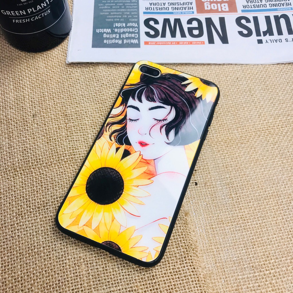 [SIÊU PHẨM] ốp lưng iphone cô gái và hoa ‍♀️ in trên kính cương lực cho iphone 6 7 8 x xr xs 11 promax 12 13 pro k236