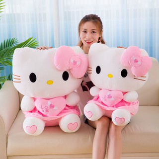 GẤU BÔNG KITTY ÔM TIM THÊU SIZE 30CM
