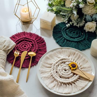 Handmade Cotton Thread Woven Coaster Tassel Placemat Insulation Pad Aromatherapy Pad Table Decoration Ornaments Northern Europe Style Bohemian Table Mat Handmade Braid Insulation Coasters Bowl Coaster Placemat For Kitchen Decoration Home Decor
