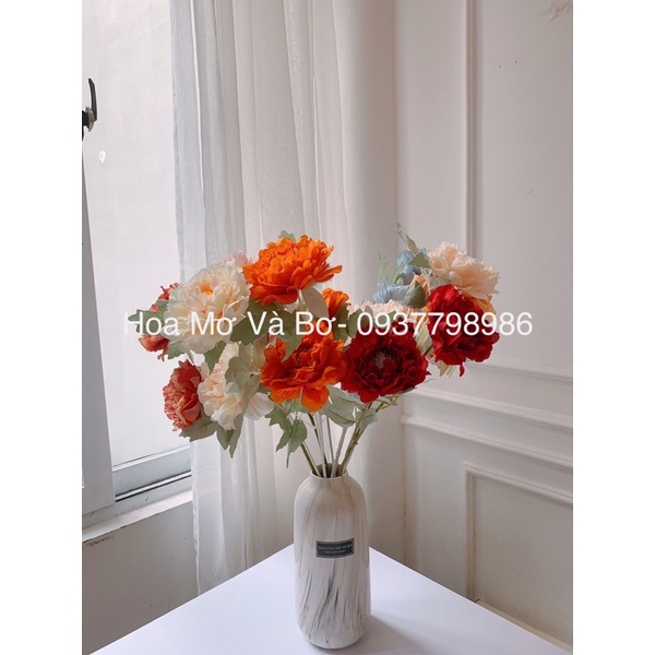 Cành Hoa Mẫu Đơn Gam Khô Mẫu Mới Cao Cấp MerBer 2 Bông 1 Nụ 70cm