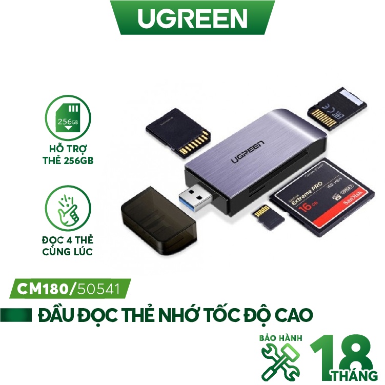 Đầu đọc thẻ tốc độ cao đa năng UGREEN CM180 hỗ trợ thẻ SD/TF/CF/MS