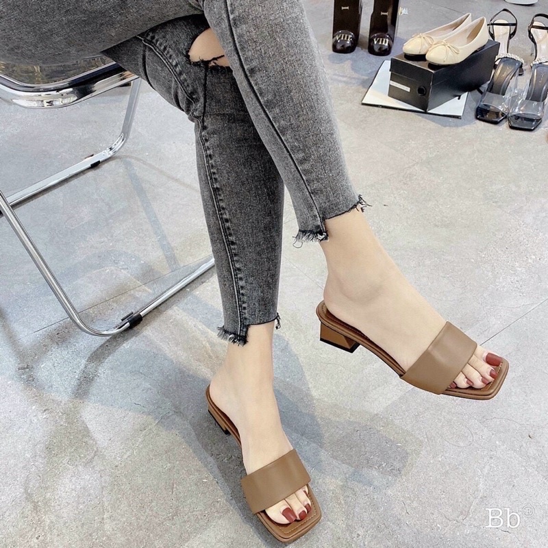 Guốc nữ trơn mẫu basic gót vuông 3cm L167