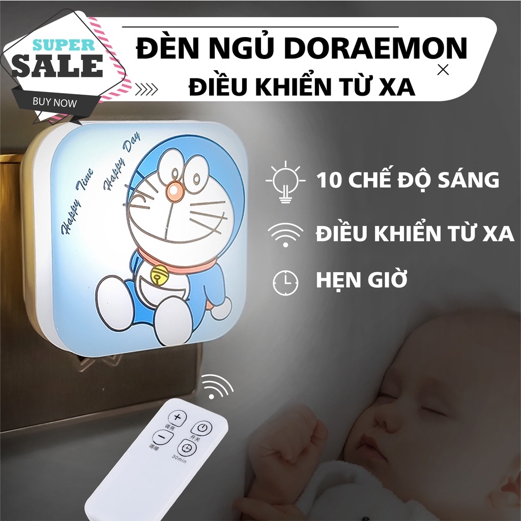 Đèn ngủ mini in hình cute doremon dễ thương có điều khiển từ xa, chức năng hẹn giờ tắt mở tiện dụng