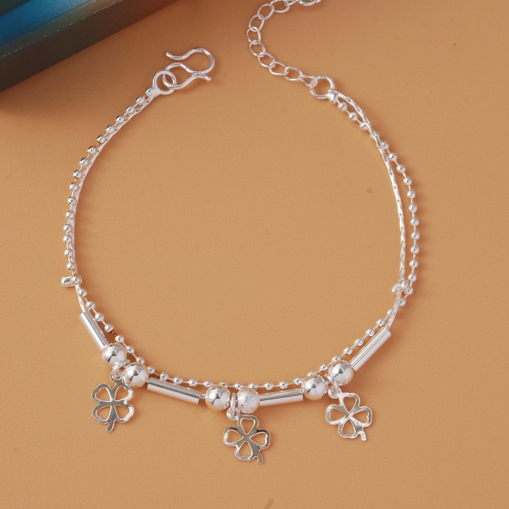 Lắc tay màu bạc mặt hình cỏ bốn lá xinh xắn_AH3 | BigBuy360 - bigbuy360.vn