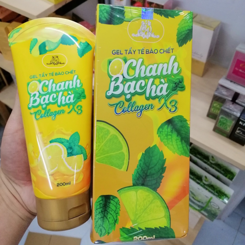 Tẩy tế bào chết chanh bạc hà Collagen X3 mỹ phẩm Đông Anh 200ml Dưỡng Sáng Da Cung Cấp Vitamin C + Tặng mặt nạ dưỡng da