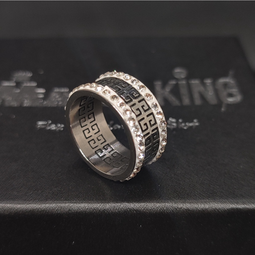 Nhẫn unisex nhẫn nam họa tiết đính 2 hàng đá titan thép không gỉ cực đẹp mama king