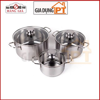 Bộ nồi Fivestar 3 món inox 3 đáy chính hãng bảo hành 5 năm FSB 3004 nắp kính hoặc nắp inox siêu bền