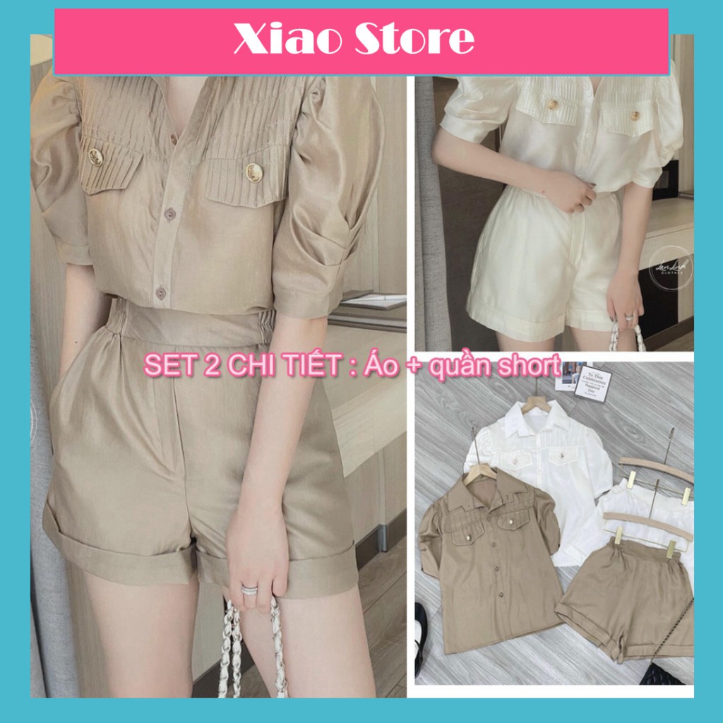áo sơ mi cổ đức tay bồng kèm quầm sóc gấu lơ vê cá tính Chất lụa tằm cao cấp đẹp mê Hàng bao shop Form &lt;60kg ulzzang xia