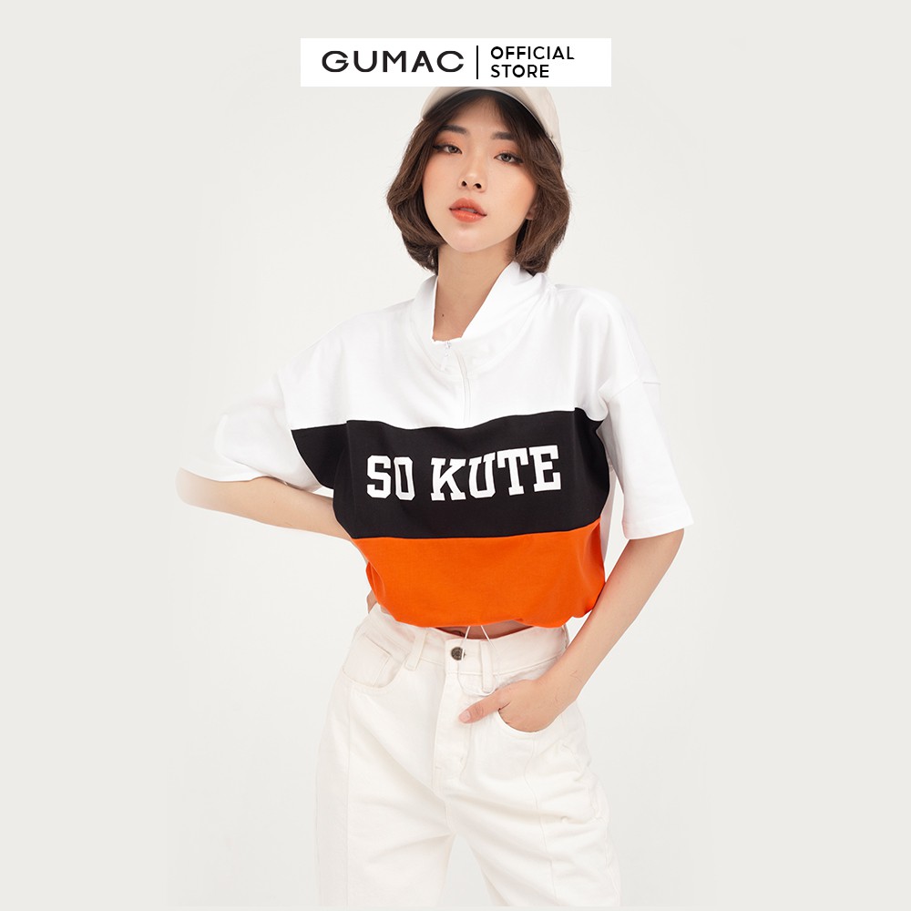 Áo thun nữ phối dây kéo GUMAC phong cách unisex năng động ATB461