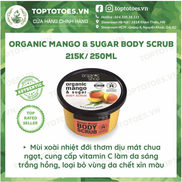 Tẩy da chết cho cơ thể Organic Shop 250ml giúp da mềm mướt, bóng khoẻ, sáng mịn