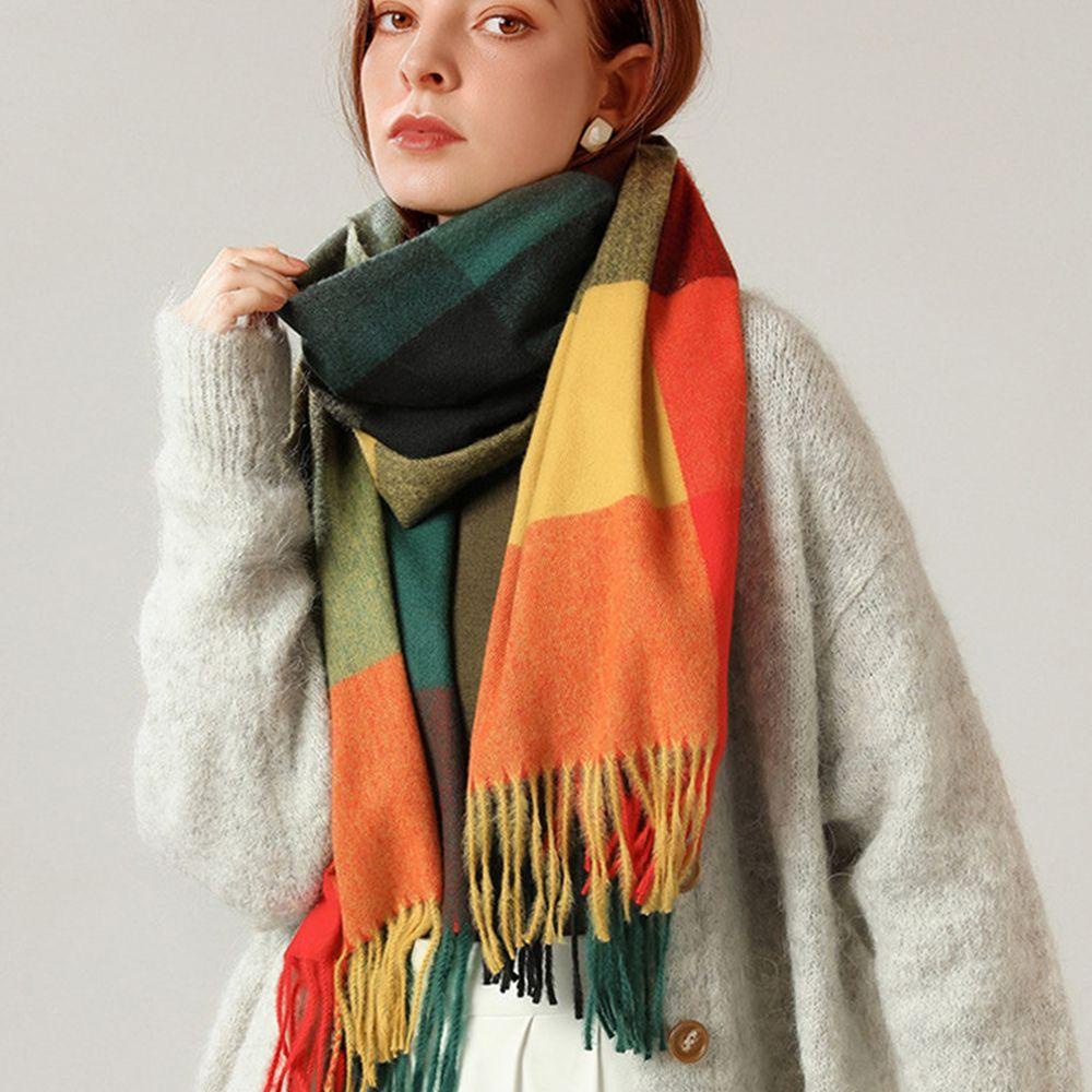 Khăn Choàng Cổ Tua Rua Dày Dặn Họa Tiết Kẻ Sọc Thời Trang Thu Đông Sang Trọng Cho Nữ