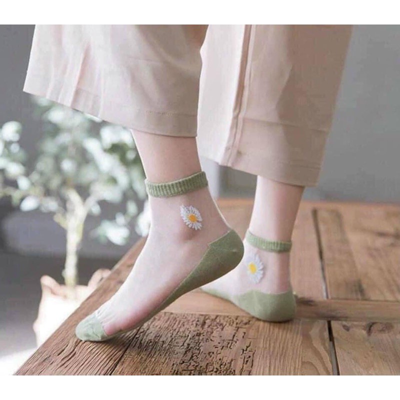 Set 10 đôi tất cúc hoa mi lưới tặng kèm túi xinh