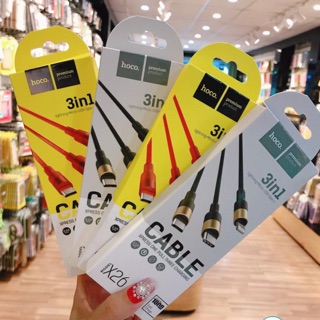 [Mã ELMS10 giảm 6% đơn 50K] Cáp Sạc Nhanh Hoco X26 3 đầu 3in1 Lightning,Micro,Type C - 1M - Chống Gẫy Gập - Độ Bền Cao