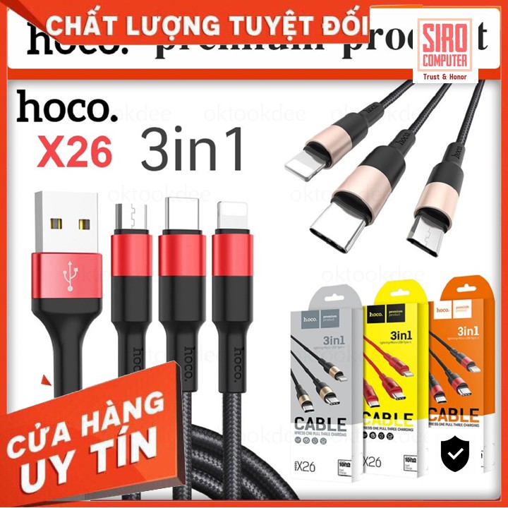 Cáp sạc dây dù đa năng HOCO X26 3 in 1 (Iphone/Android/Type-C)