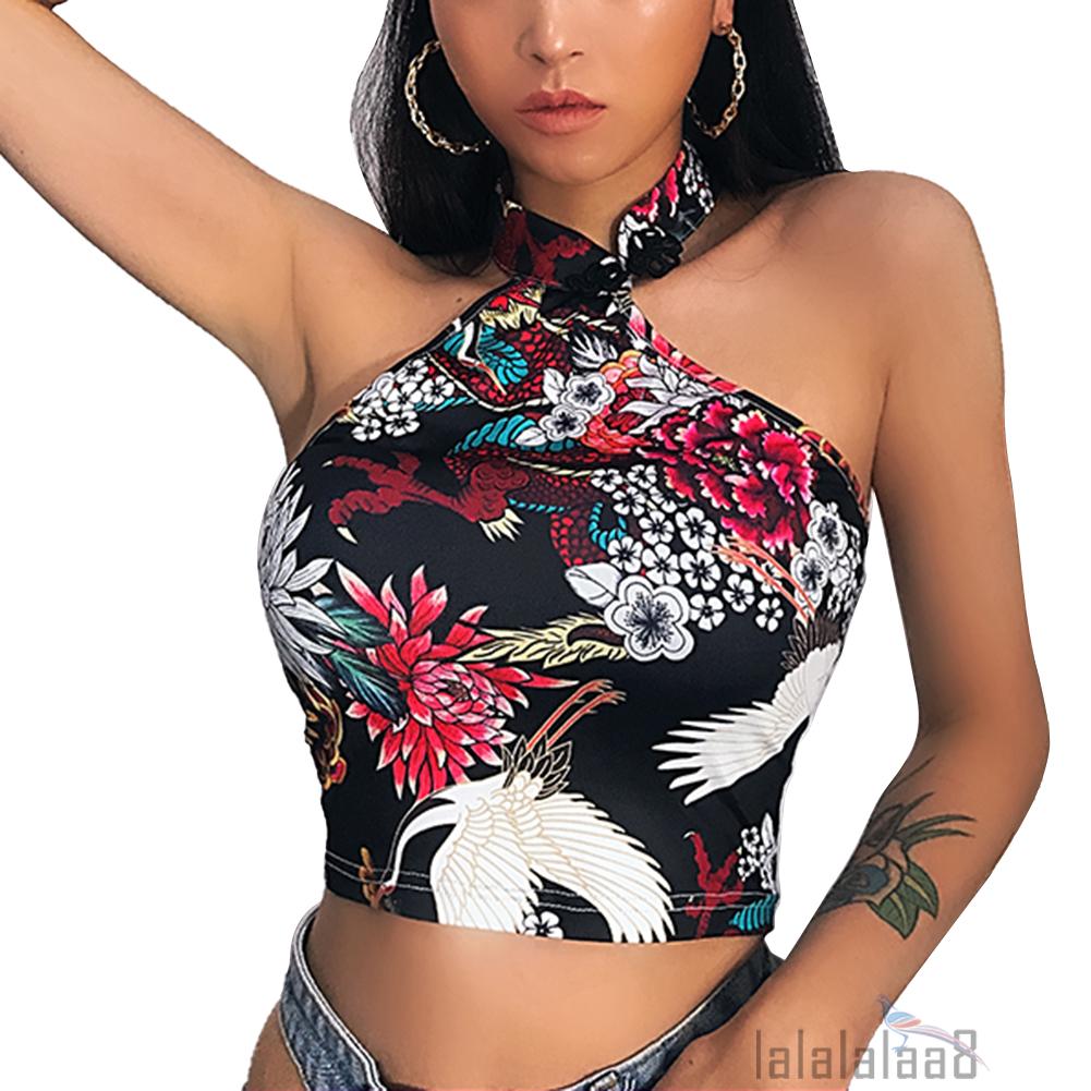 Áo Croptop Cổ Yếm Phong Cách Trung Hoa Quyến Rũ Dành Cho Nữ