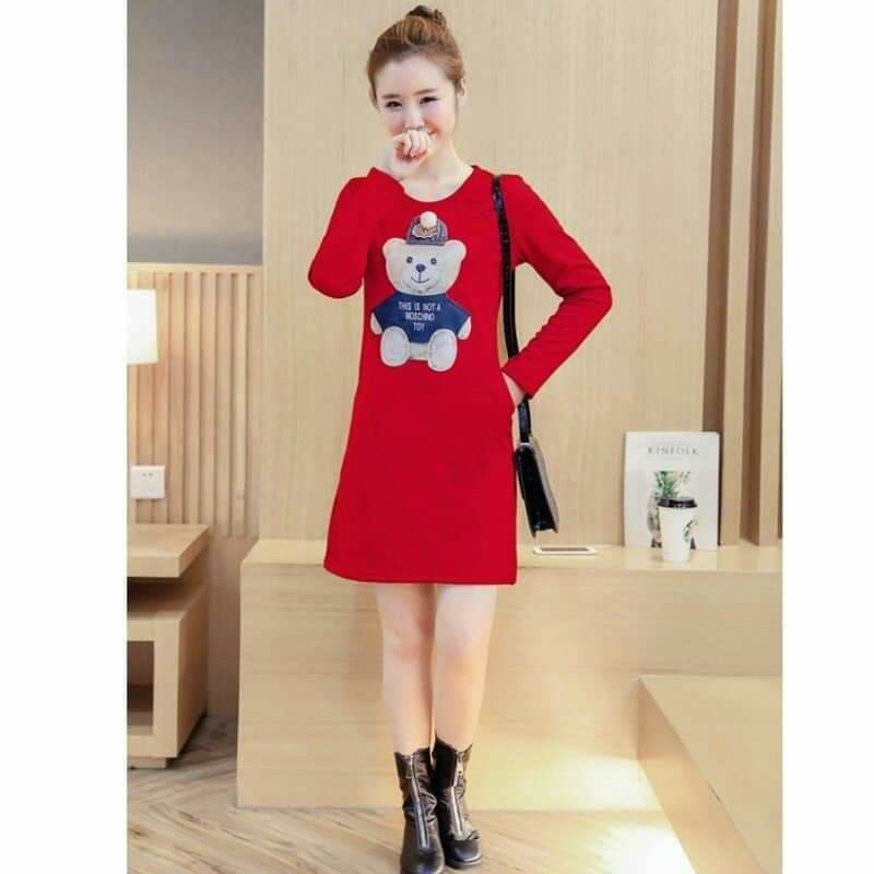 Đầm bầu váy suông có túi tay dài thời trang Hàn Quốc