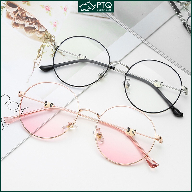 Mắt Kính 3D Gọng Kim Loại Chống Bức Xạ Và Ánh Sáng Xanh Hình Gấu Trúc Dễ Thương Cho Nữ