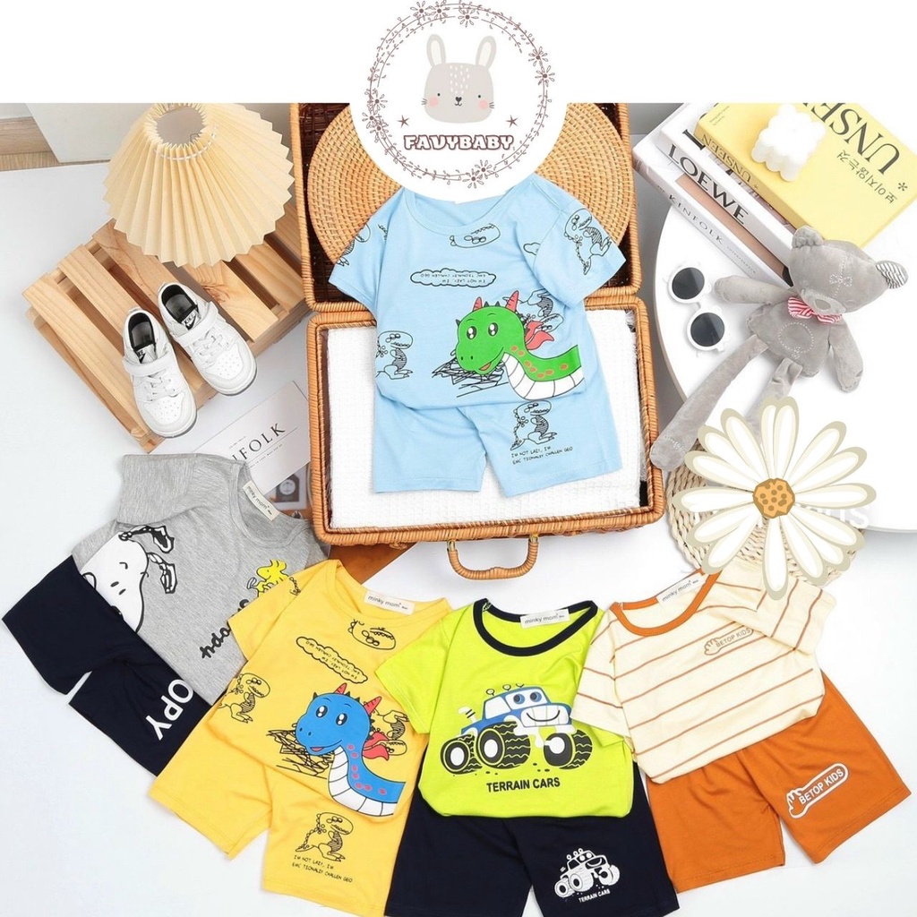 Đồ Bộ Quần Áo MINKY MOM Bé Trai Bé Gái Tay Ngắn Thun Lạnh Cộc Tay Trẻ Em 0 1 2 3 4 5 6 7 Tuổi Rồng Ô Tô Cún - Favybaby