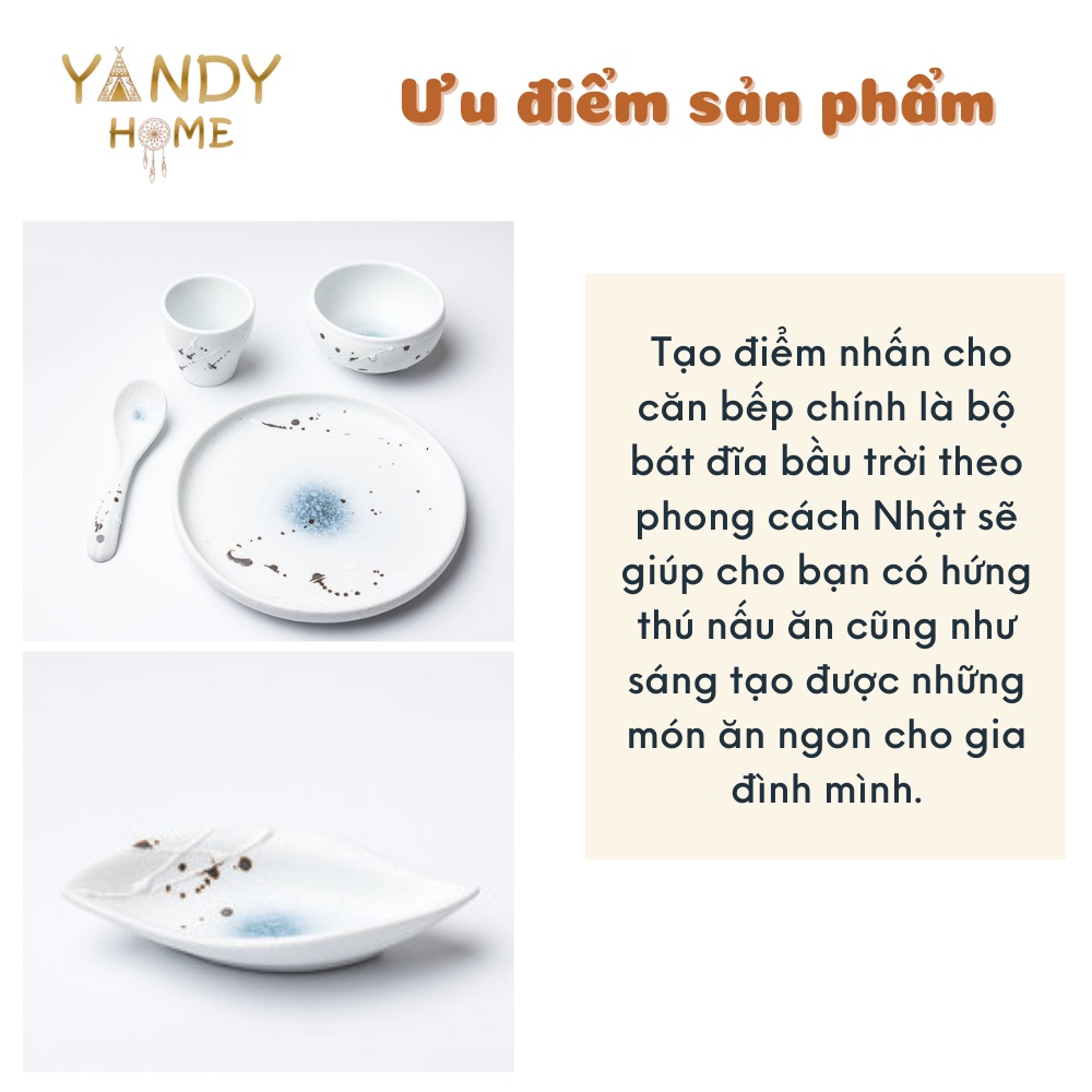 Bát đĩa tô chén gốm sứ YANDY HOME BB16 men sần họa tiết vẽ tay phong cách Nhật Bản